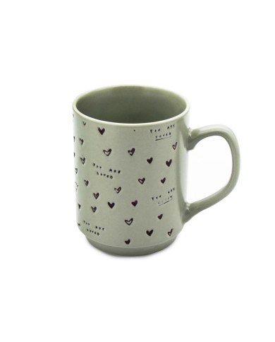 Hrnček porcelánový 340ml, zelený, dekor srdiečka