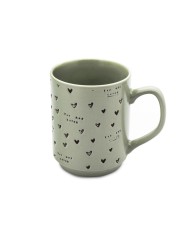 Hrnček porcelánový 340ml, zelený, dekor srdiečka