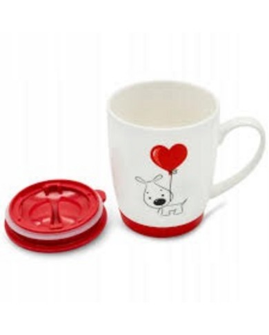 Hrnček porcelánový s uzáverom 350ml, valentínsky dekor