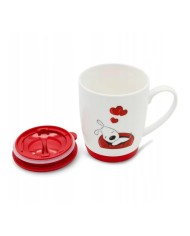 Hrnček porcelánový s uzáverom 350ml, valentínsky dekor