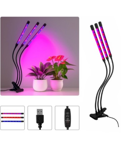 Lampa LED na podporu rastu rastlín 3-ramenná