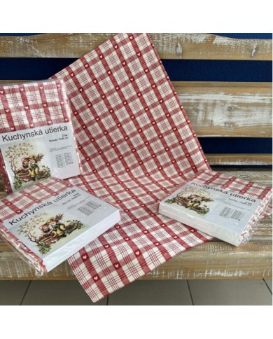 Utierka kuchynská bavlnená tkaná SRDCE bielo-červená 3ks, 50x70cm, 270 g/m2