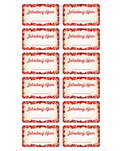 Samolepka na fľašu JAHODOVÝ DŽEM domáci 24 ks etikiet
