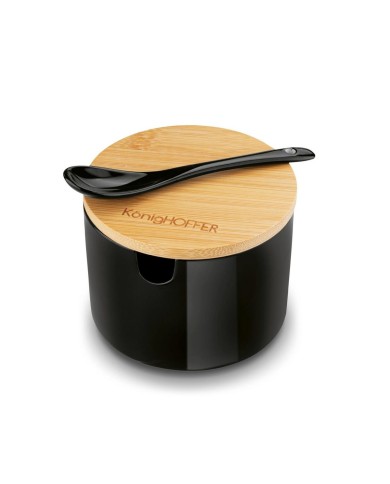 Cukornička s lyžičkou 350ml, porcelán/bambus, čierna