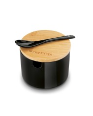 Cukornička s lyžičkou 350ml, porcelán/bambus, čierna