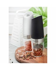 Mlynček na korenie a soľ na baterky LUCA 2ks, biely, čierny