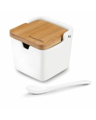 Cukornička 270ml s lyžičkou, porcelán/bambus, biela
