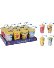 Pohár na vodu 400 ml so slamkou, detský, mix