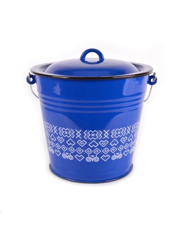 Vedro smaltované 10l/28cm s pokrievkou, dekor Čičmany KLC