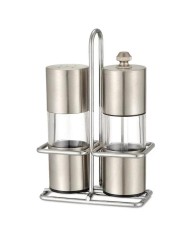 Mlynček na korenie a soľnička + stojan, sada 3 ks