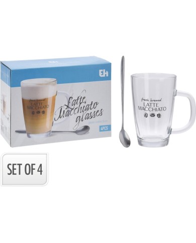 Hrnček sklo 300ml na Latte s lyžičkou, sada 2+2ks KLC