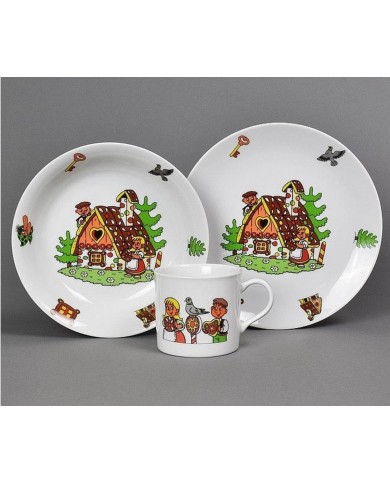 Tanier detský 3-dielna porcelánová sada PERNÍKOVÁ CHALÚPKA