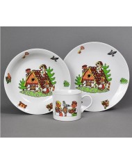 Tanier detský 3-dielna porcelánová sada PERNÍKOVÁ CHALÚPKA