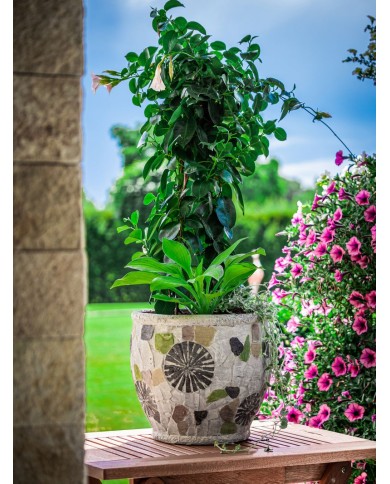 Dekorácia MagicHome, Kvetináč s mozaikou, svetlý, keramika, 27,5x25 cm