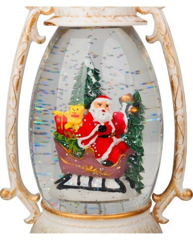 Lampáš MagicHome Vianoce Retro, LED teplá biela, so santom na saniach, s trblietkami, biely, 3xAA, plast, 13x11x24 cm