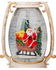 Lampáš MagicHome Vianoce Retro, LED teplá biela, so santom na saniach, s trblietkami, biely, 3xAA, plast, 13x11x24 cm