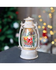 Lampáš MagicHome Vianoce Retro, LED teplá biela, so santom na saniach, s trblietkami, biely, 3xAA, plast, 13x11x24 cm