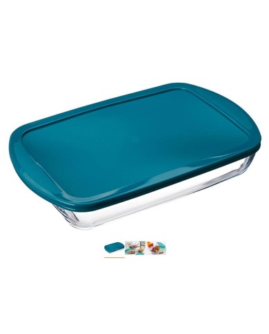 Pekáč/dóza hranatý s plastovým vekom, 40x27x7cm, 4,9L, sklo číre PYREX