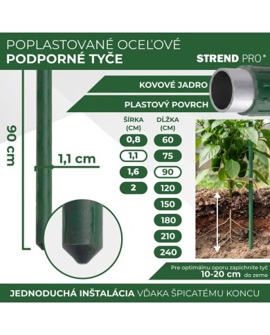 Tyč Garden SB 11/900 mm, oceľ/plast, zelená, oporná k rastlinám a paradajkám