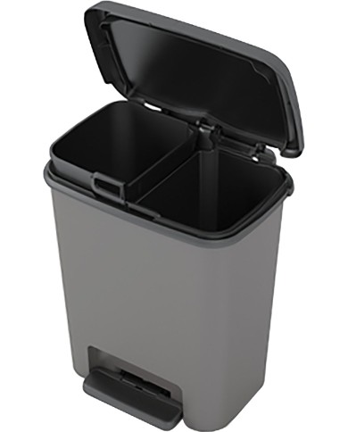 Kôš KIS Compatta recycling, 2x 11 lit., čierny/sivý, 28x38x43 cm, na odpad, s pedálom