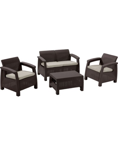 Set terasový Allibert CORFU, brown/oat, stôl, pohovka, 2x stolička