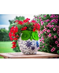 Dekorácia MagicHome, Sova s kvetináčom, modrý ornament, keramika, 26,5x24x27,5 cm