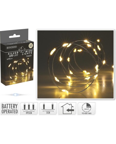 Svetlo vianočné 100 LED teplé biele, s časovačom, baterky, vnútorné /64309714