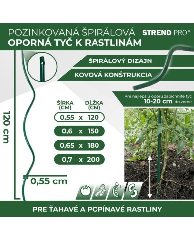 Tyč GS2 1200/5,5 mm, špirálová, drôtená, zelená, oporná k rastlinám a paradajkám