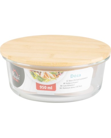 Dóza MagicHome, sklenená, okrúhla, 950 ml, s bambusovým vekom