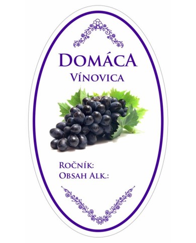 Samolepka na fľašu VÍNOVICA domáca ovál fialová, 16ks etikiet