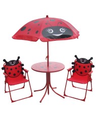 Set záhradný LEQ MELISENDA Mariquita, lienka, slnečník 105 cm, stôl 50 cm, 2 stoličky, detský