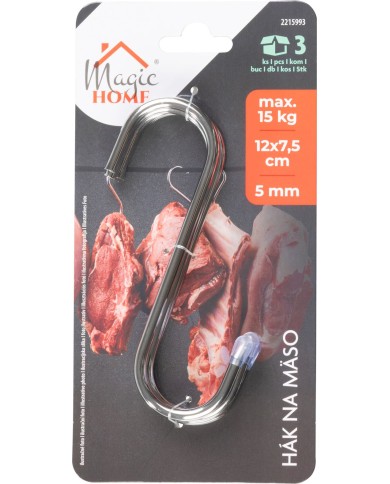 Hák na mäso MagicHome, bal 3ks, nerez, 12x7.5 cm, pr. 5 mm