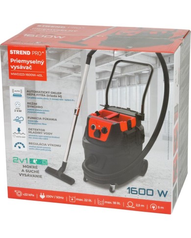 Vysávač Strend Pro MWD223, 40 lit, 1600W, priemyselný, HEPA filter, AUTOMATICKÝ oklep