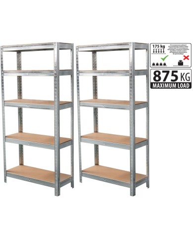 Regál Racks, kovový, MDF, 5 políc, 1800x900x300 mm, bal. 2ks