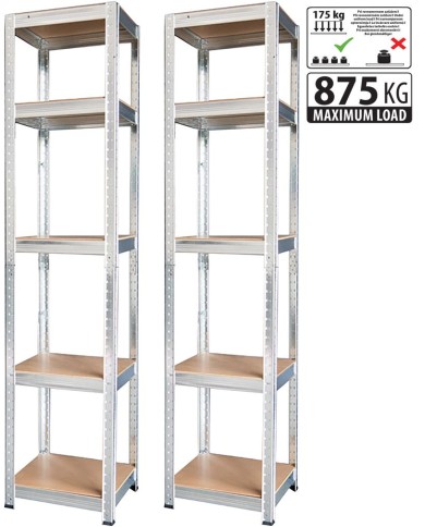 Regál Racks, kovový, MDF, 5 políc, 1800x400x400 mm, bal. 2ks