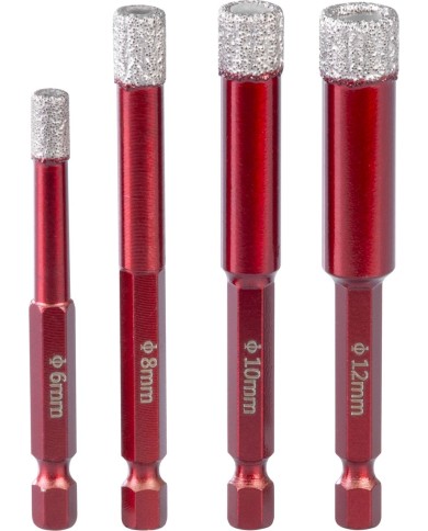 Sada vyrezávačov Strend Pro Premium, 6-8-10-12 mm, 1/4" Hex, diamant, korunky, professional, so šablónou na vŕtanie otvorov