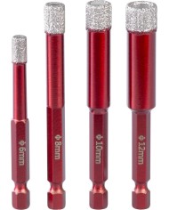 Sada vyrezávačov Strend Pro Premium, 6-8-10-12 mm, 1/4" Hex, diamant, korunky, professional, so šablónou na vŕtanie otvorov