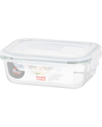 Dóza MagicHome, sklenená, obdĺžniková, 650 ml, s vekom, s ventilom na odvetrávanie