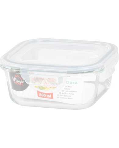 Dóza MagicHome, sklenená, štvorcová, 800 ml, s vekom, s ventilom na odvetrávanie