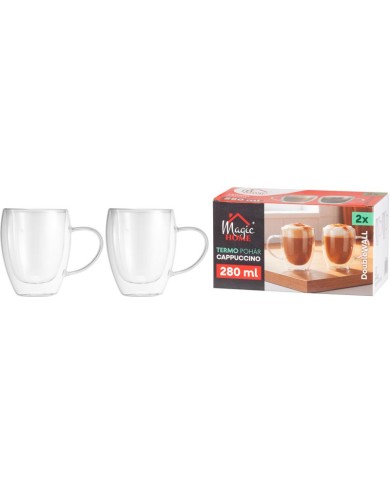 Hrnček MagicHome Cappuccino na kávu/čaj, termo s dvojitou stenou, 280 ml, bal. 2 ks