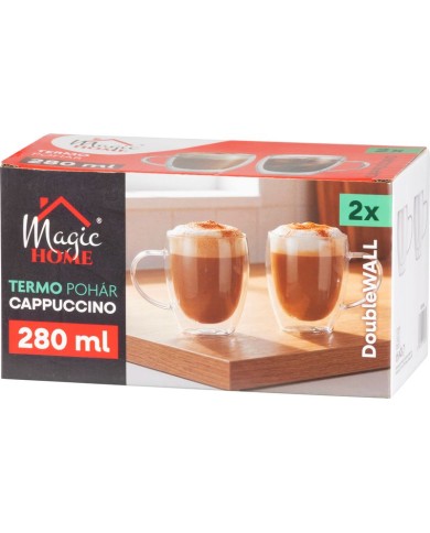 Hrnček MagicHome Cappuccino na kávu/čaj, termo s dvojitou stenou, 280 ml, bal. 2 ks