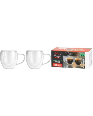Hrnček MagicHome Lungo na kávu/čaj, termo s dvojitou stenou, 190 ml, bal. 2 ks