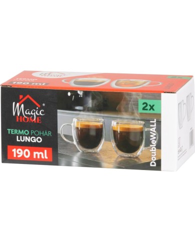 Hrnček MagicHome Lungo na kávu/čaj, termo s dvojitou stenou, 190 ml, bal. 2 ks