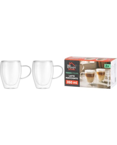 Hrnček MagicHome Latte Macchiato na kávu/čaj, termo s dvojitou stenou, 350 ml, bal. 2 ks