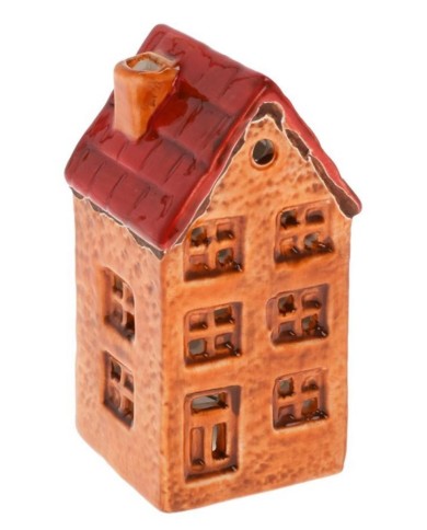 Dekorácia domček LED 10 cm porcelán oranžový