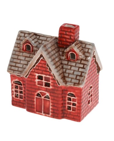 Dekorácia domček LED 10,5 cm porcelán červený