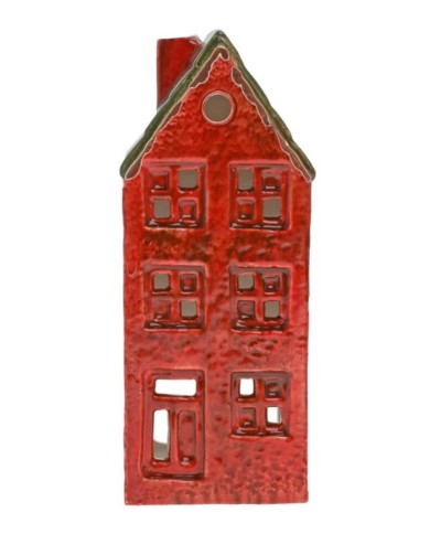 Dekorácia domček/svietnik 17 cm porcelán červený