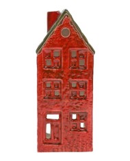 Dekorácia domček/svietnik 17 cm porcelán červený