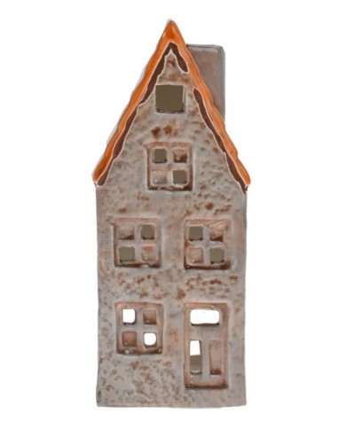 Dekorácia domček/svietnik 17 cm porcelán hnedý