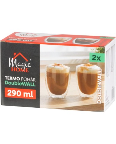 Pohár MagicHome Cappuccino na kávu/čaj, termo s dvojitou stenou, 290 ml, bal. 2 ks